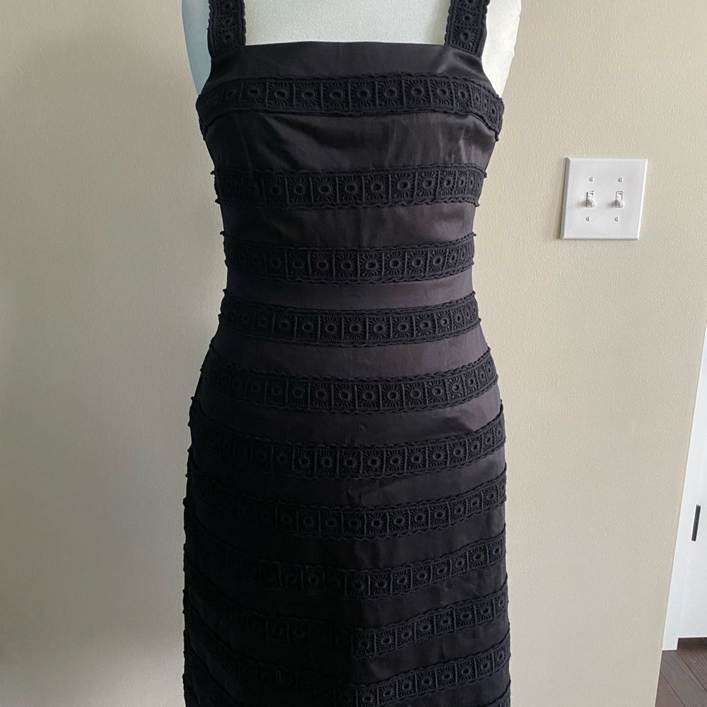 Tory Burch Black Sleeveless Sheath Dress Square Neck Midi